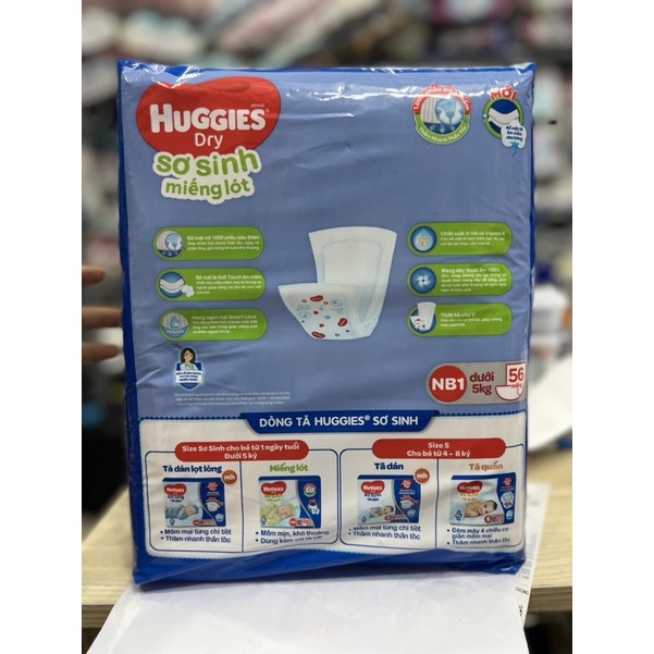 Miếng lót sơ sinh Huggies NB1 56m (tặng kèm 10m)