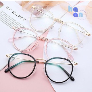 Gọng kính cận nữ mắt mèo Hà An kính gọng tròn kim loại thời trang to đẹp hot chống ánh sáng xanh