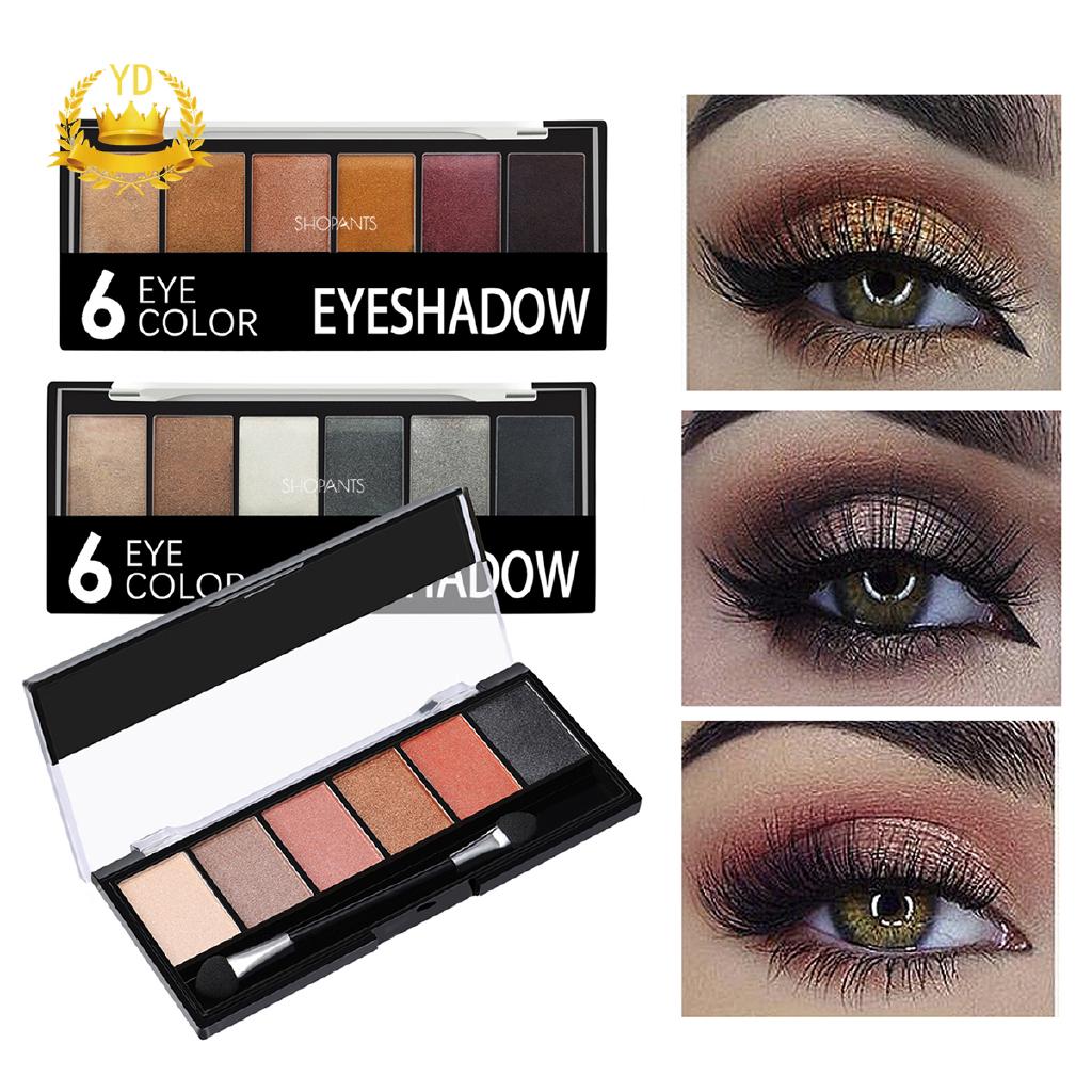 SHOPANTS 6 Colors Eyeshadow Palette Glamorous Smokey Color Eye Shadow Shimmer Glitter Smooth Creamy Powder Makeup