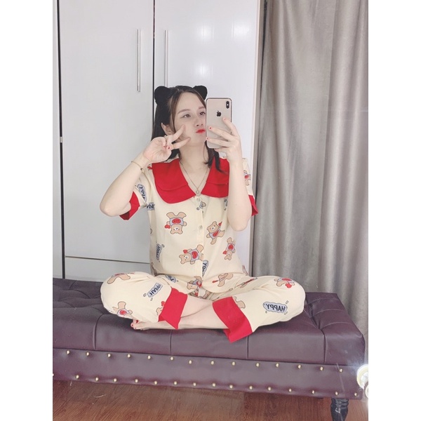 Bộ pijama Cổ sen 2 lá tay ngắn quần dài