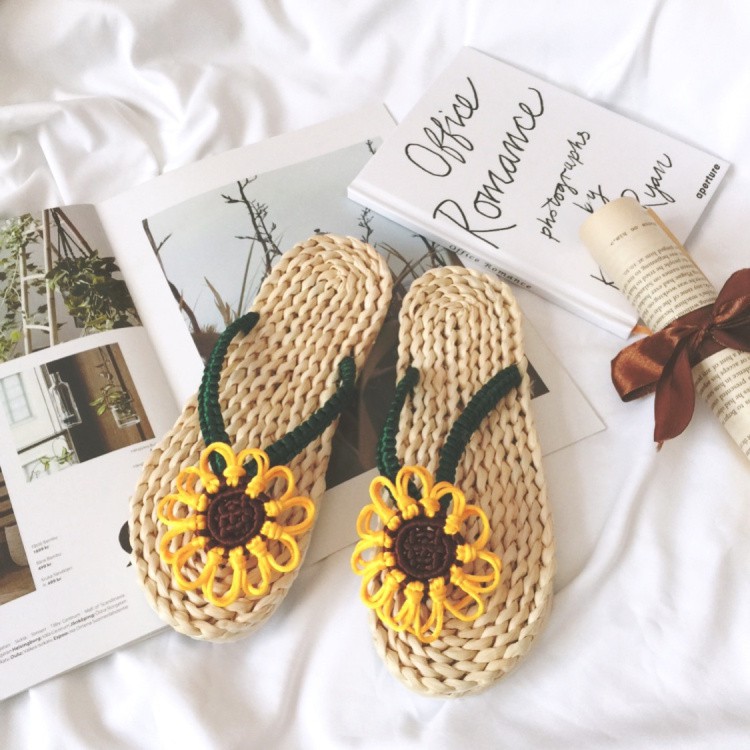 Dép cói đi biển Vintage bông hoa (ORDER)
