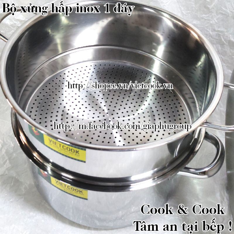 [CHÍNH HÃNG] Bộ xửng hấp inox size 28 Vietcook (nồi 10 lít) đáy từ, Chõ hấp, đồ xôi inox 4 đến 5 kg gạo