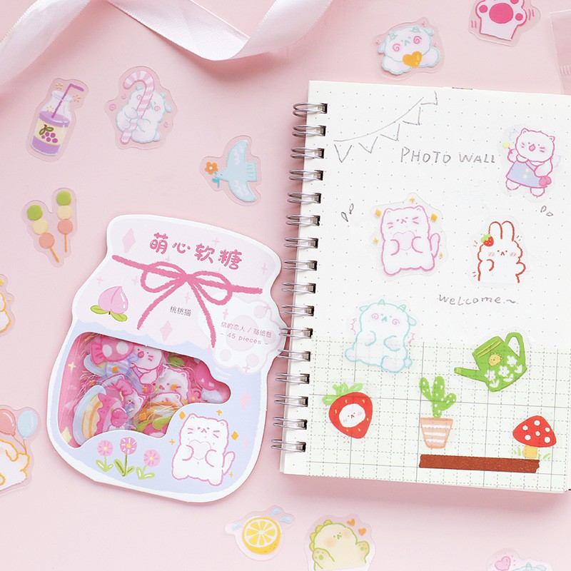 Set Bộ 45 Sticker Hình Dán Mèo Cún CUTE