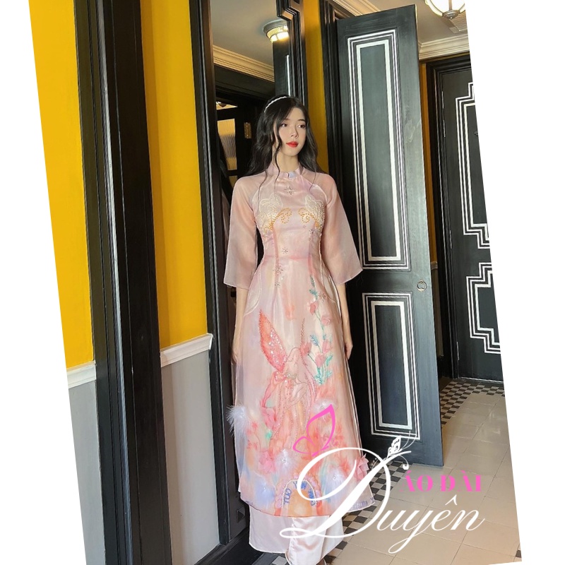 Áo dài cách tân 4 tà đính kết hình THIÊN THẦN siêu đẹp mẫu cover thiết kế