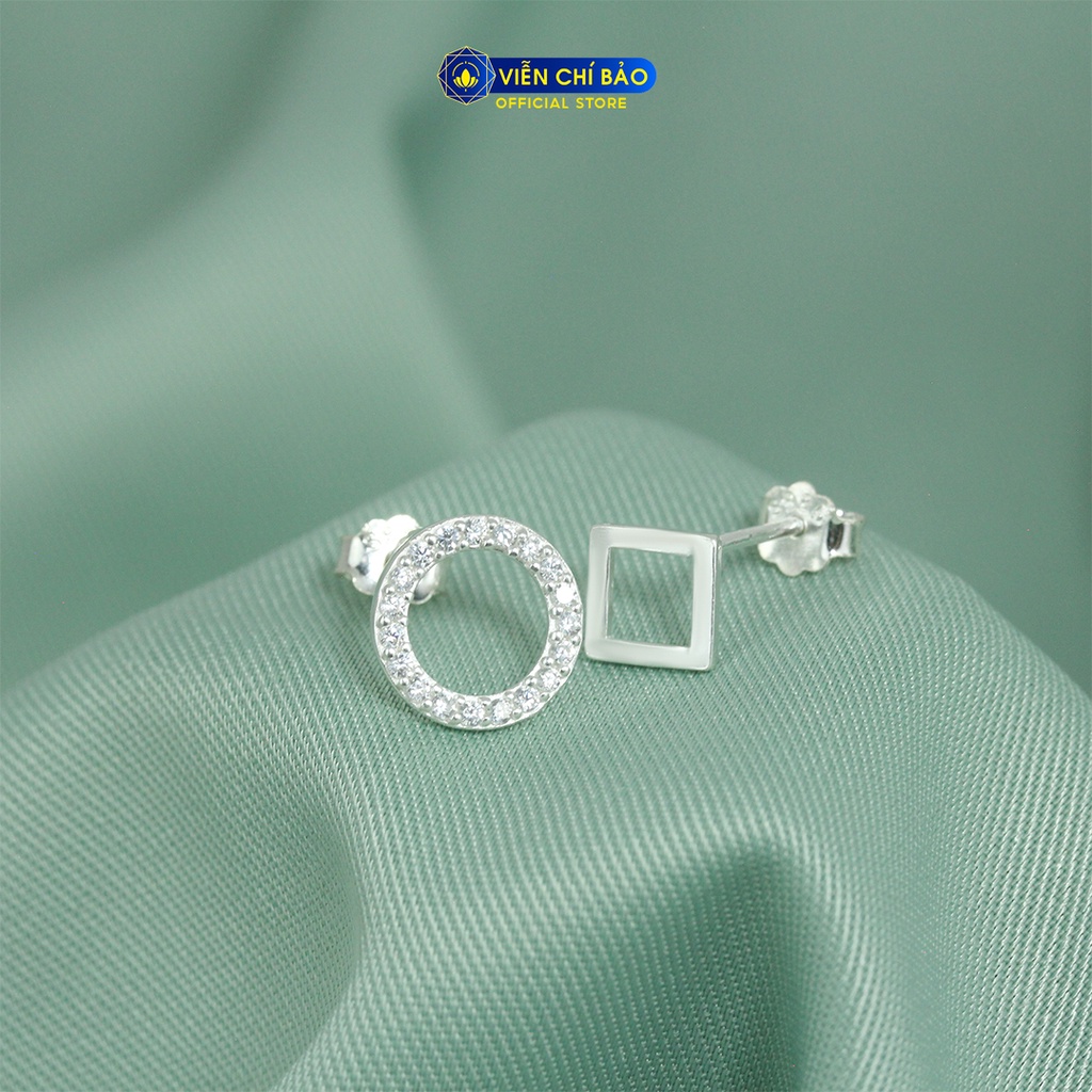 Bông tai bạc nữ vuông tròn chất liệu bạc 925 thời trang phụ kiện trang sức Viễn Chí Bảo B400814