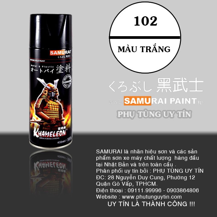 102 _ Chai sơn xịt sơn xe máy Samurai 102 màu trắng shop uy tín, giao nhanh