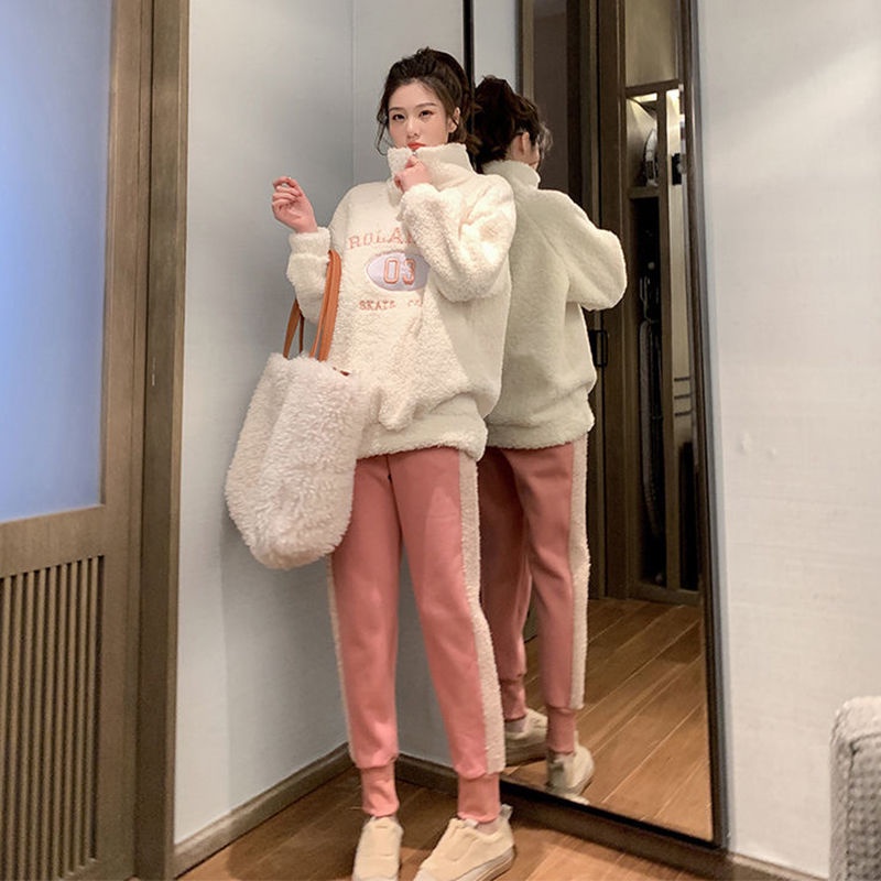 Áo Sweater cổ cao dáng rộng lót nhung dày dặn giữ ấm thời trang thu đông cho nữ