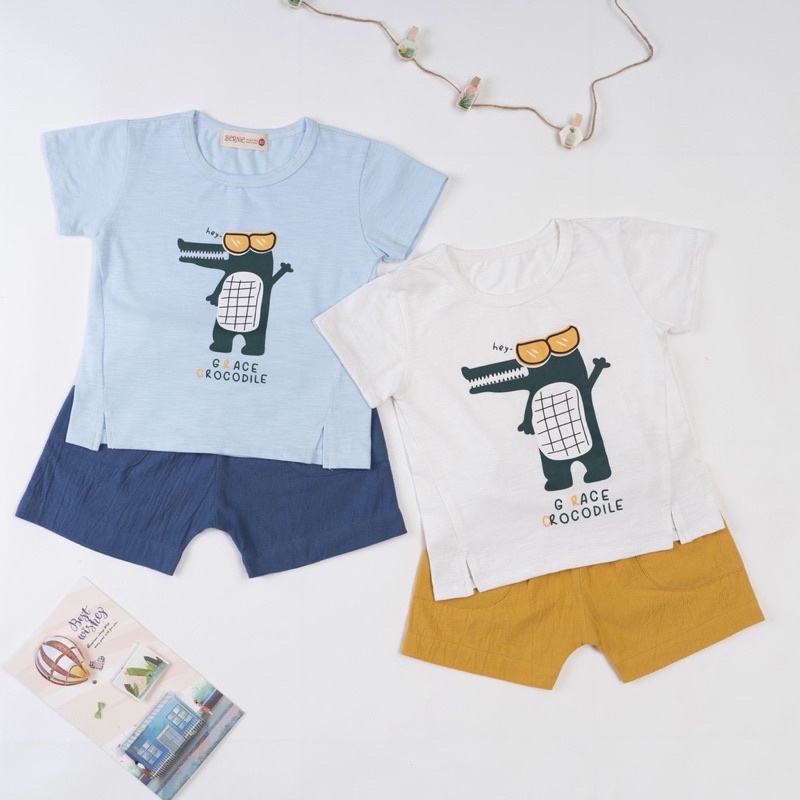Bộ short cotton cá sấu bé trai