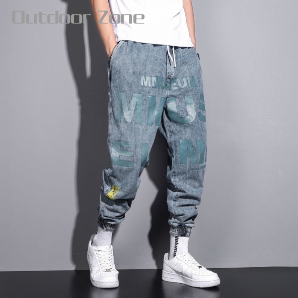 Quần jean jogger mỏng dáng rộng phối chữ thời trang hè cho nam