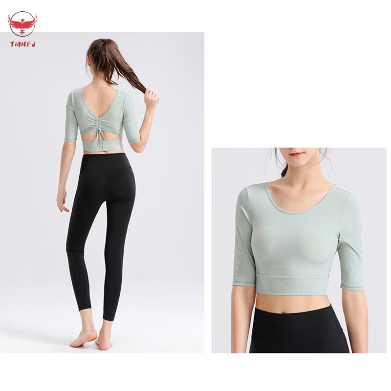 Áo Croptop Tập Yoga / Thể Thao Tay Dài Hở Lưng Dáng Ôm Chống Mồ Hôi Cho Nữ