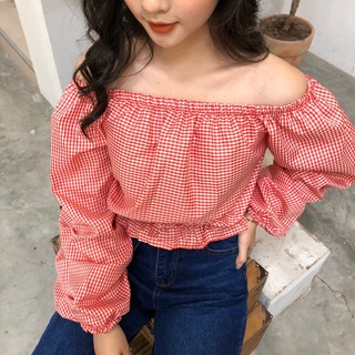 SET ÁO TRỄ VAI CROPTOP TAY BỒNG KÈM QUẦN ĐEN ULZZANG