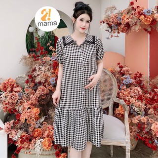 Váy bầu công sở thiết kế mùa hè 2MAMA suông đuôi cá caro - V97