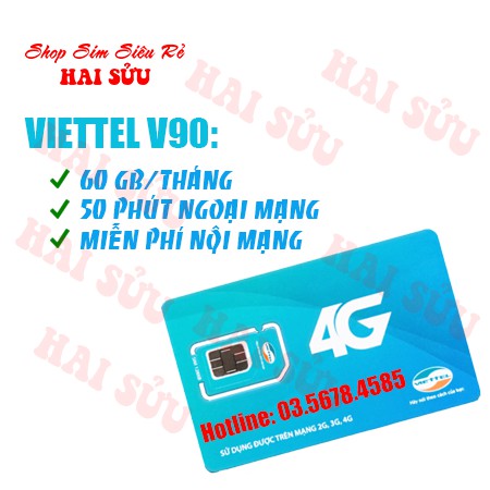 Sim 4G Viettel V90 tặng 60GB/tháng + 50 phút gọi ngoại mạng + gọi nội mạng miễn phí - Shop Sim Siêu Rẻ HAI SỬU