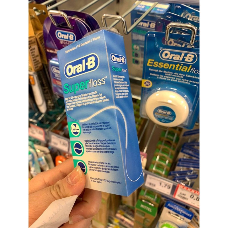 Oral B chỉ nha khoa cho cầu răng và implant hai đầu nội địa Đức siêu mềm 50 sợi
