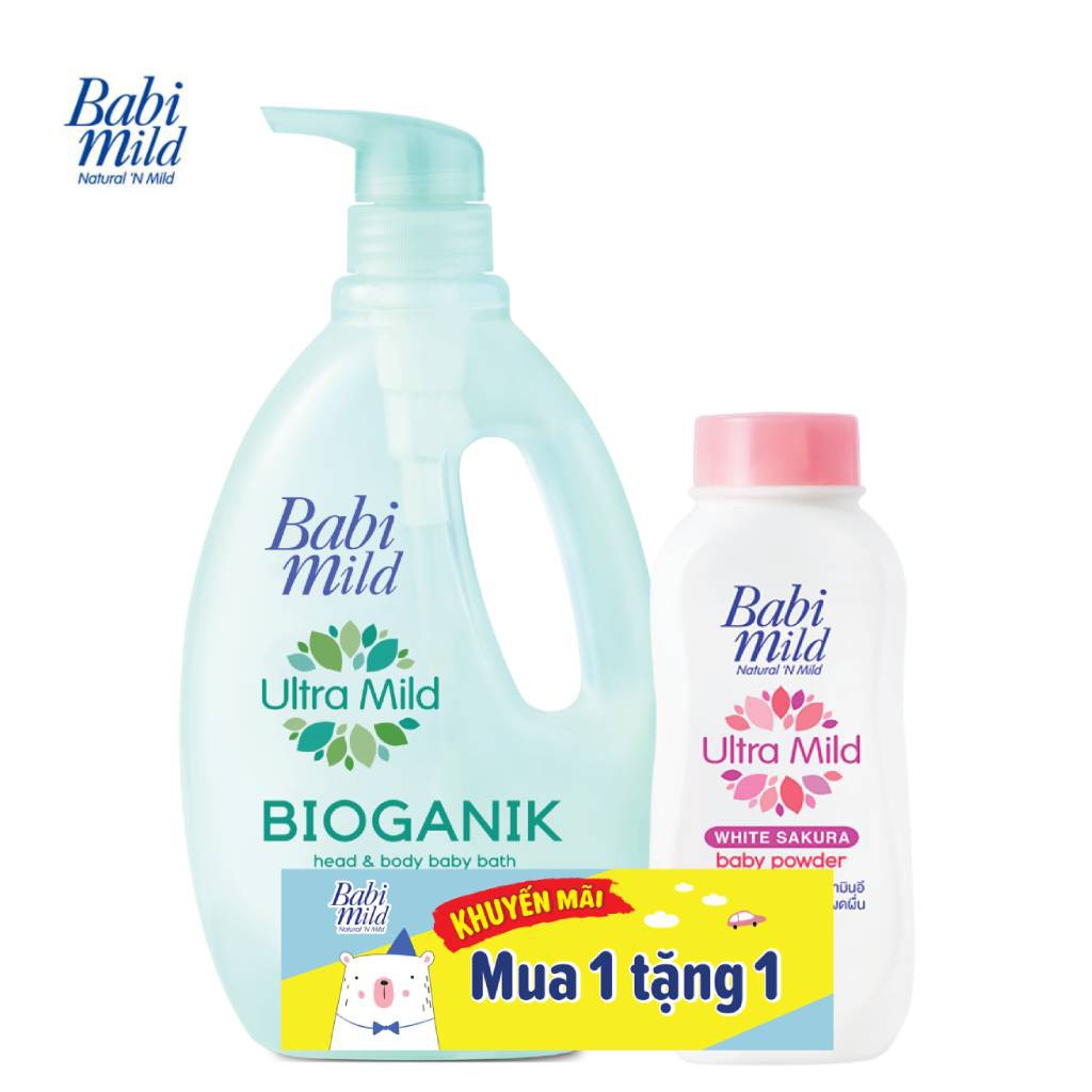 [Mua 1 Tặng 1] Sữa Tắm Em Bé Babi Mild Pure Natural Chai 850ml  Tặng Phấn Thơm  Pure Natural 180G - 100983119