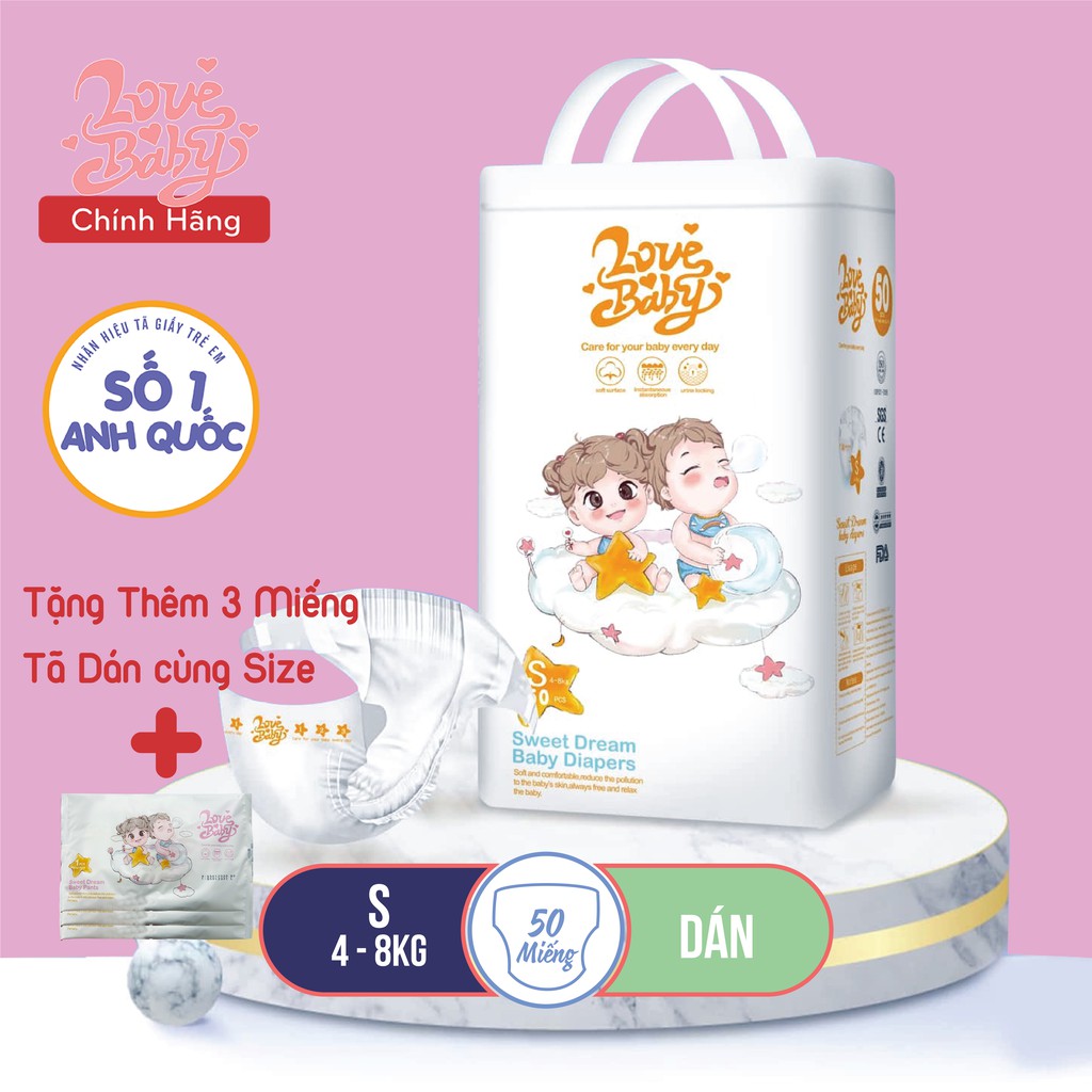 Tã/Bỉm Dán LoveBaby Mới Gói Lớn NB36/S50/M46