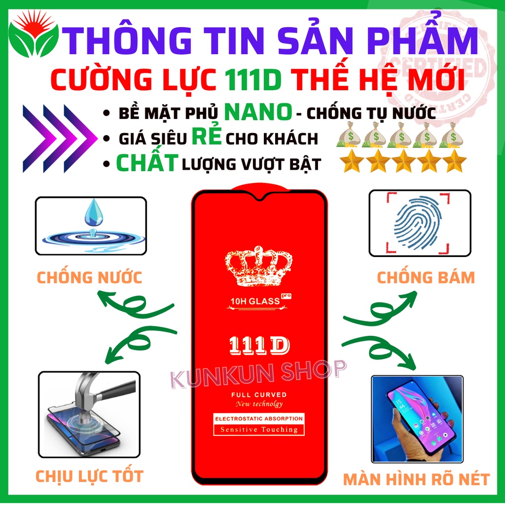 Kính cường lực Redmi Note 8 Pro - Dán Full màn hình 111D - Độ trong suốt cực cao - Chống bám vân tay tốt cho điện thoại