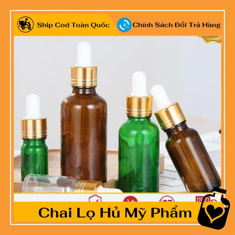 Lọ Chiết Serum ❤ TOP GIÁ RẺ ❤ [50ml] Chai lọ tinh dầu thủy tinh nắp bóp giọt khoen vàng chiết serum , phụ kiện du lịch