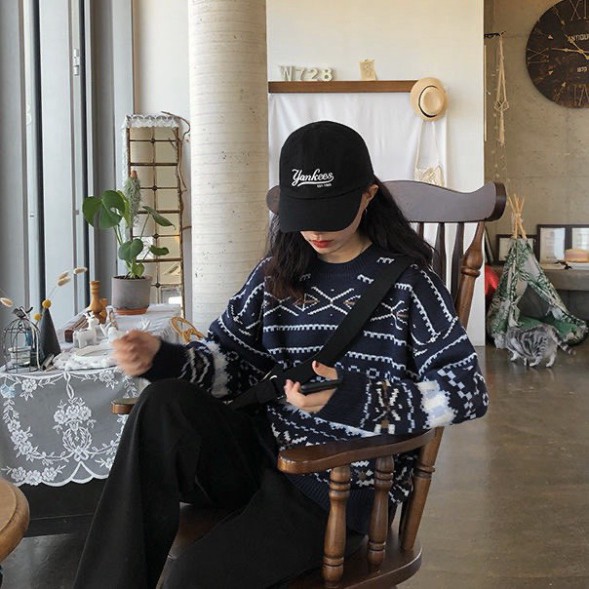 Áo len nữ form rộng dài tay dáng dài họa tiết kẻ caro to kiểu dáng ulzzang cổ tròn hàn quốc LADY QUẢNG CHÂU | BigBuy360 - bigbuy360.vn