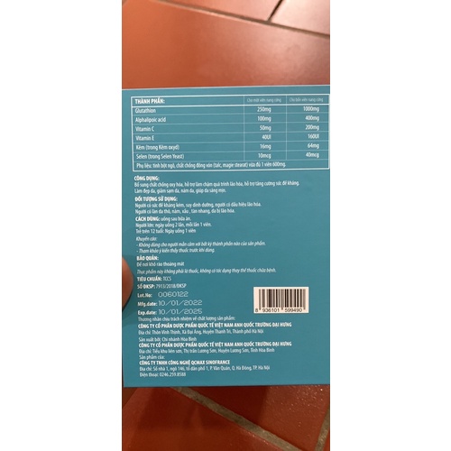 Viên Uống Trắng Da ngừa nám GLUTATHION 1000mg