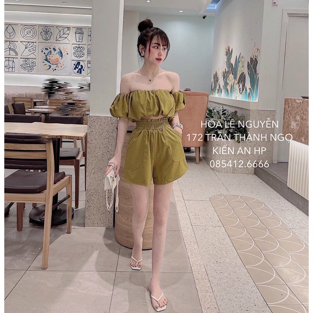 [Miễn phí ship 2022] Sét trể vai umi bèo, sét bộ đồ nữ áo trể vai mix quần đùi nữ siêu xinh