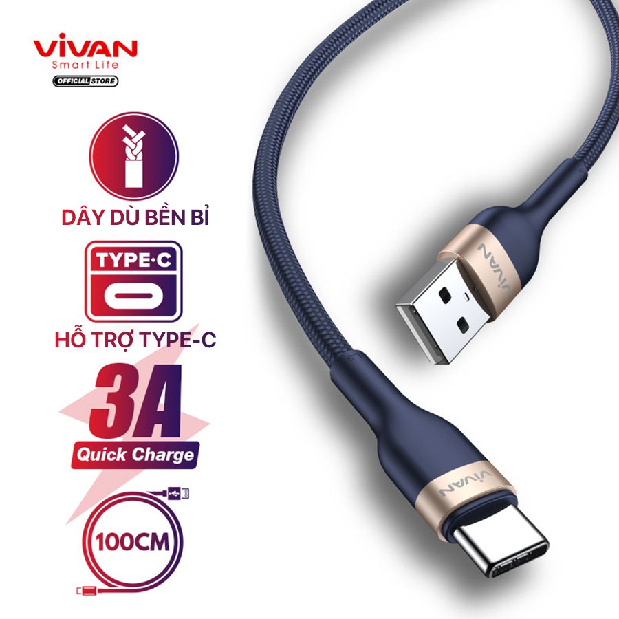 Cáp Sạc Nhanh Lightning/Type-C/Micro VIVAN Dây Dù Cho Các Dòng Android/ iOS VXC100