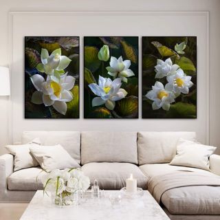 Tranh canvas hoa sen bộ 3 bức 40x60