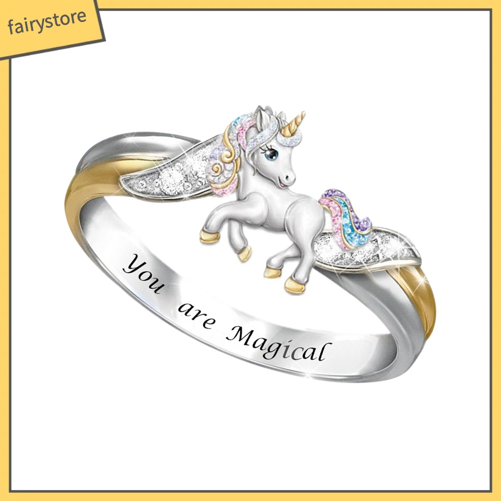 Nhẫn Hợp Kim Hình Unicorn Đính Đá Xinh Xắn