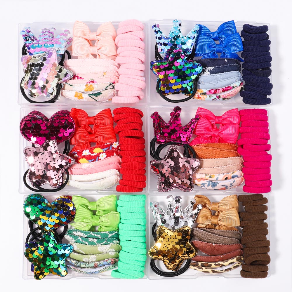 Set phụ kiện dây buộc tóc KIDSBOWS đính nơ họa tiết da báo kèm hộp đựng xinh xắn cho bé gái