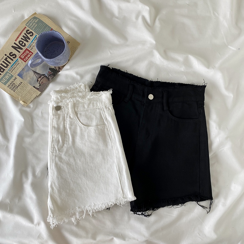 Quần đùi denim XIAOZHAINV lưng cao ống rộng phong cách Hàn Quốc cho nữ