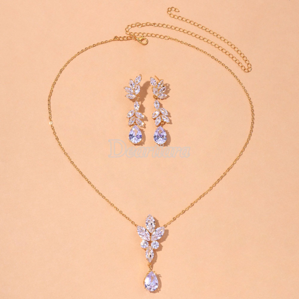 Bộ Vòng cổ Và Đôi Khuyên Tai Đính Đá Zircon Sang Trọng Cho Cô Dâu