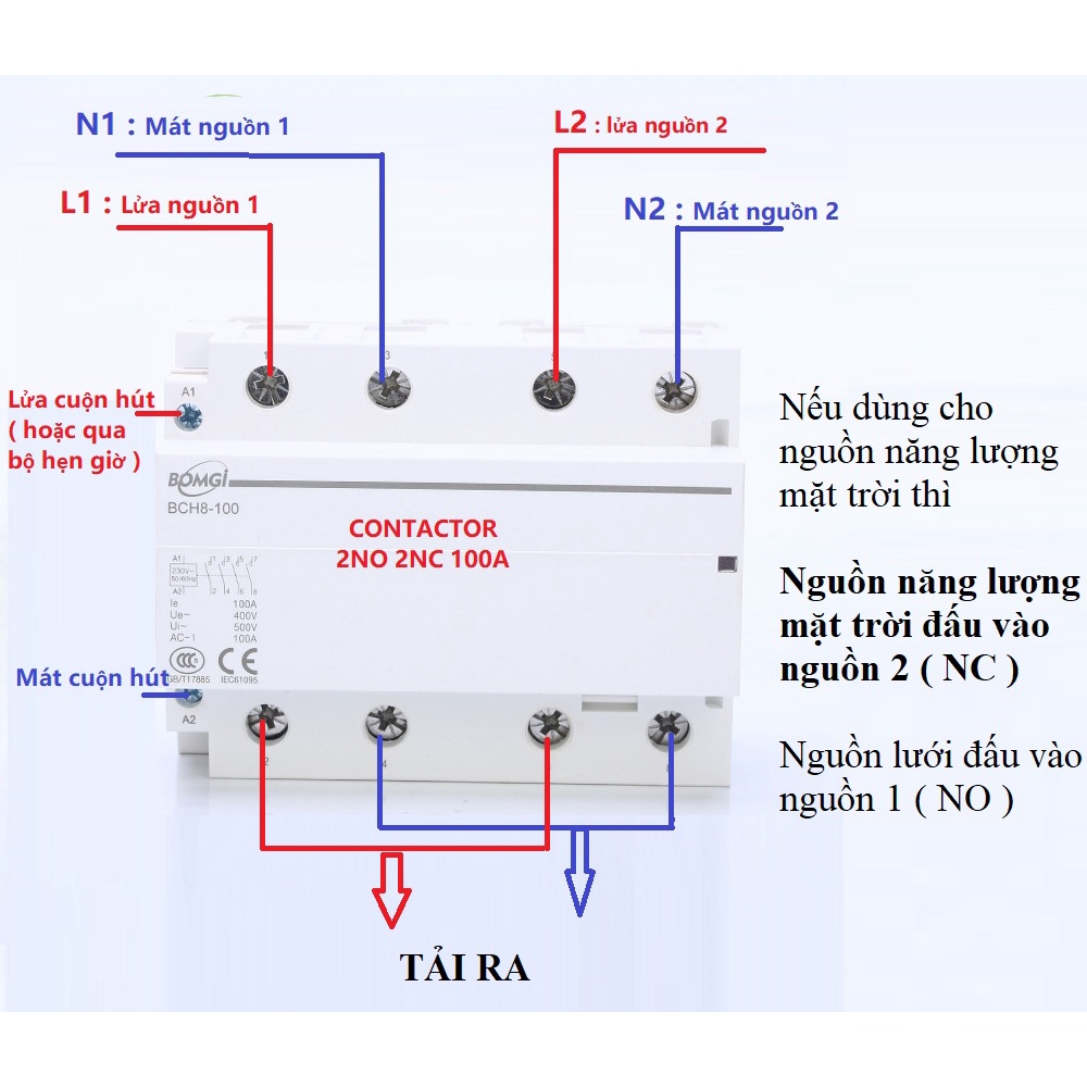 Khởi động từ 2NC 2NO 100A- Contactor Dùng làm ATS Chuyển mạch 2 nguồn điện