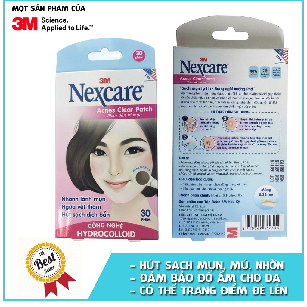 Hộp 30 miếng phim dán mụn, ngăn sẹo thâm Nexcare 3M TM-30M