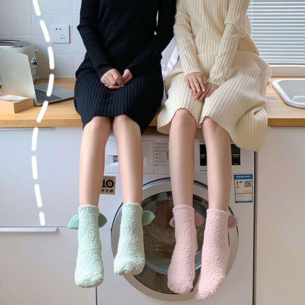 Vớ Ngủ Vải Lông Cừu San Hô Màu Trơn Đính Nơ Dễ Thương Cho Bạn Gái