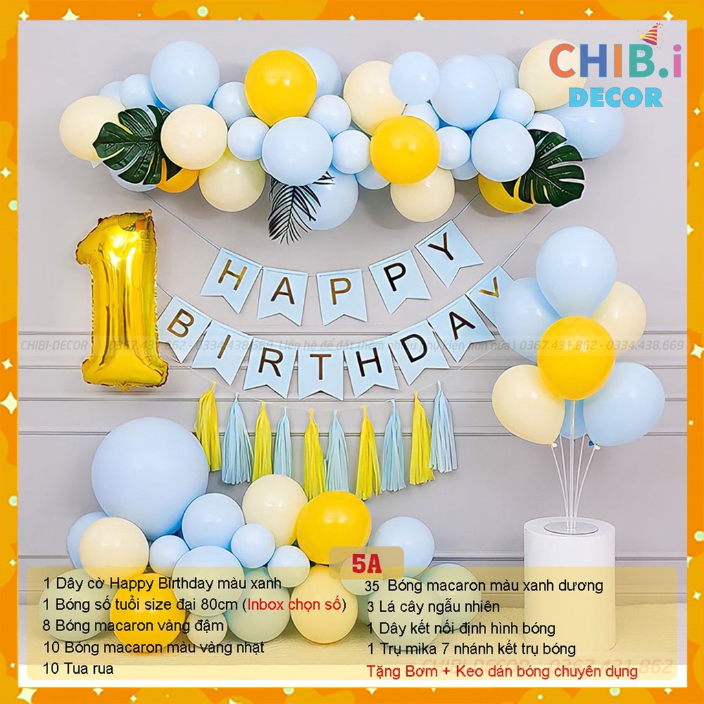 Combo set bóng bay trang trí sinh nhật, trang trí thôi nôi, đầy tháng bé trai bé gái -TRANG TRÍ SINH NHẬT CHIBI DECOR 5A