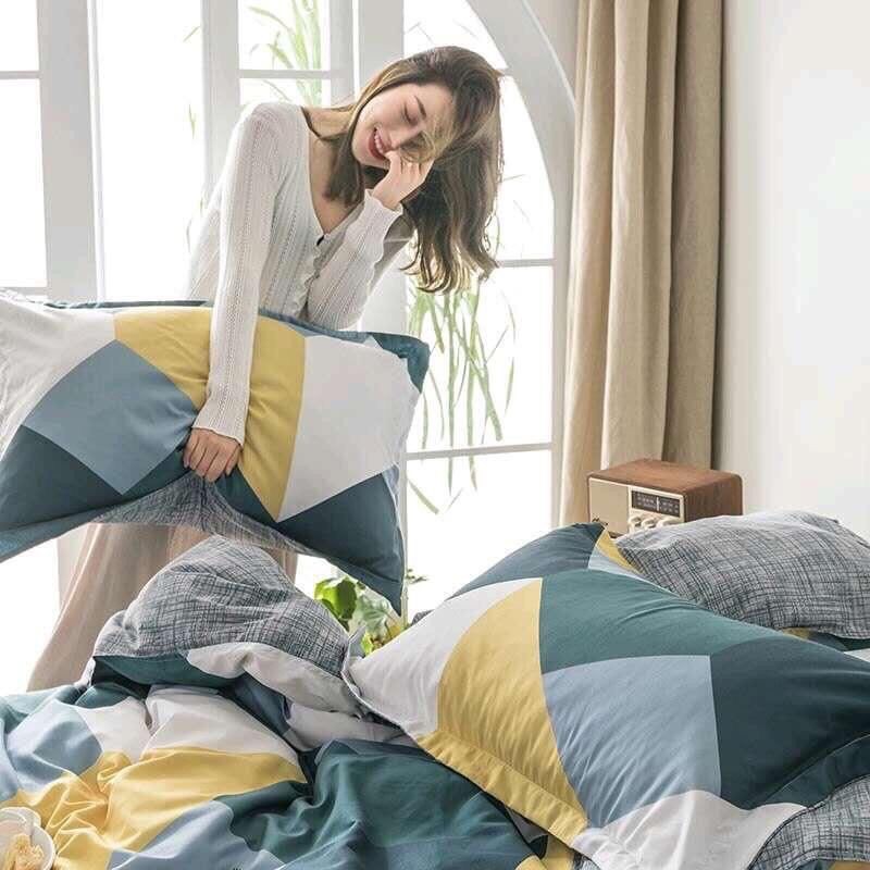 Bộ ga gối vỏ chăn Cotton poly kẻ tam giác [ib mẫu cho shop]