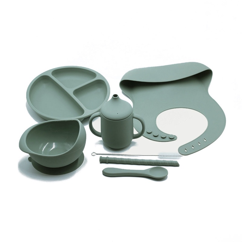 1 Bộ Dụng Cụ Ăn Uống Gồm Bát + Muỗng + Đĩa Silicone Chống Nước Cho Bé