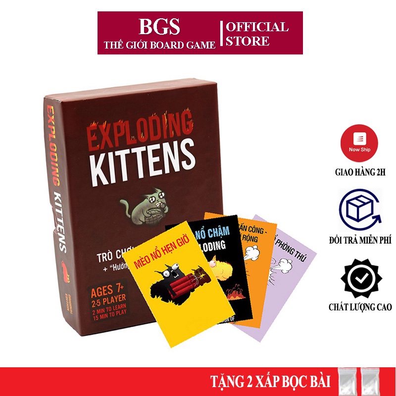 Combo Trọn Bộ Mèo Nổ Exploding Kittens + 4 Mở Rộng + 2 Xấp Bọc Bài