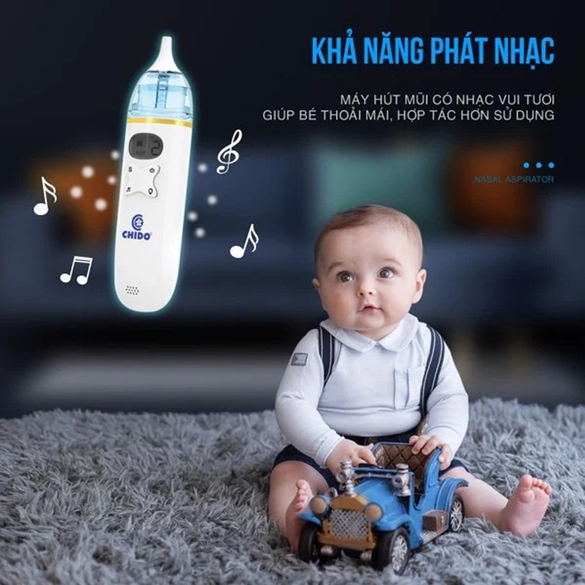 Máy hút mũi cao cấp cho bé CHIDO 2020 có nhạc, màn hình LCD, Công nghệ Nhật Bản, Hàng chính hãng, BH12 tháng