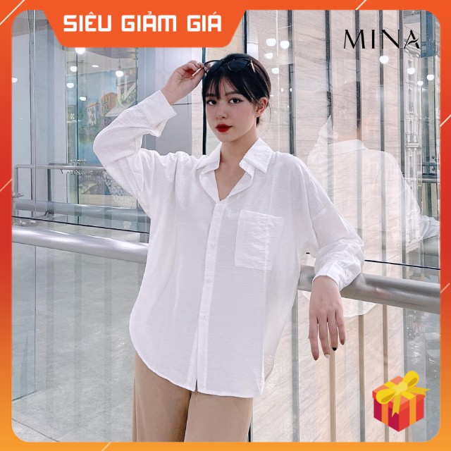 Áo sơ mi trắng nữ kiểu form rộng basic, chất đũi, tay dài/ Áo somi trắng  công sở mỏng, thời trang ulzzang