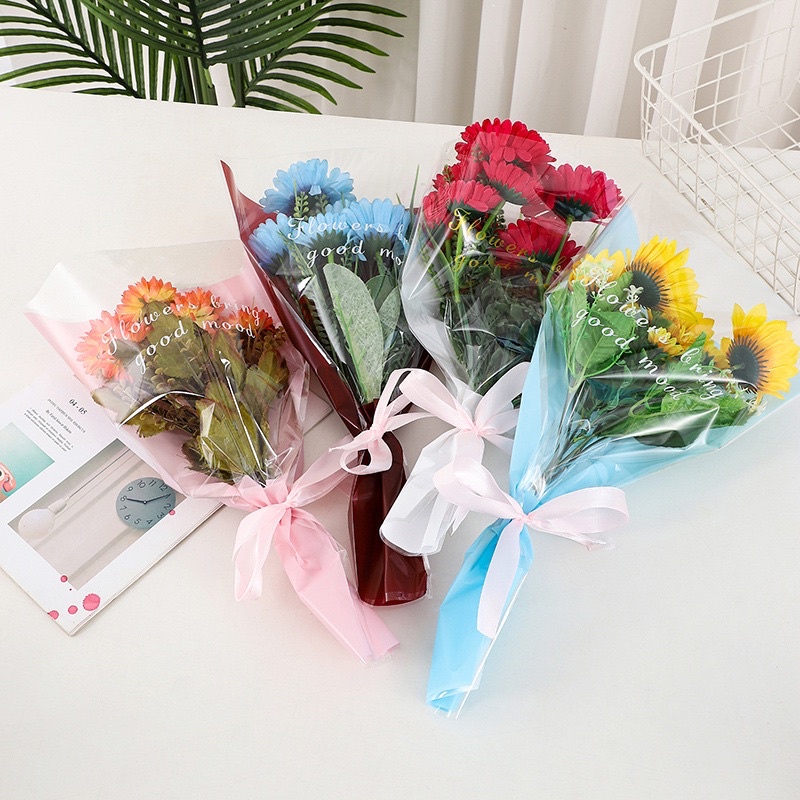 [Set 10c] Túi Bóng Kính Nhiều màu sắc in chữ Đựng Bó Hoa 5-7 Bông, Size Vừa 28*45cm