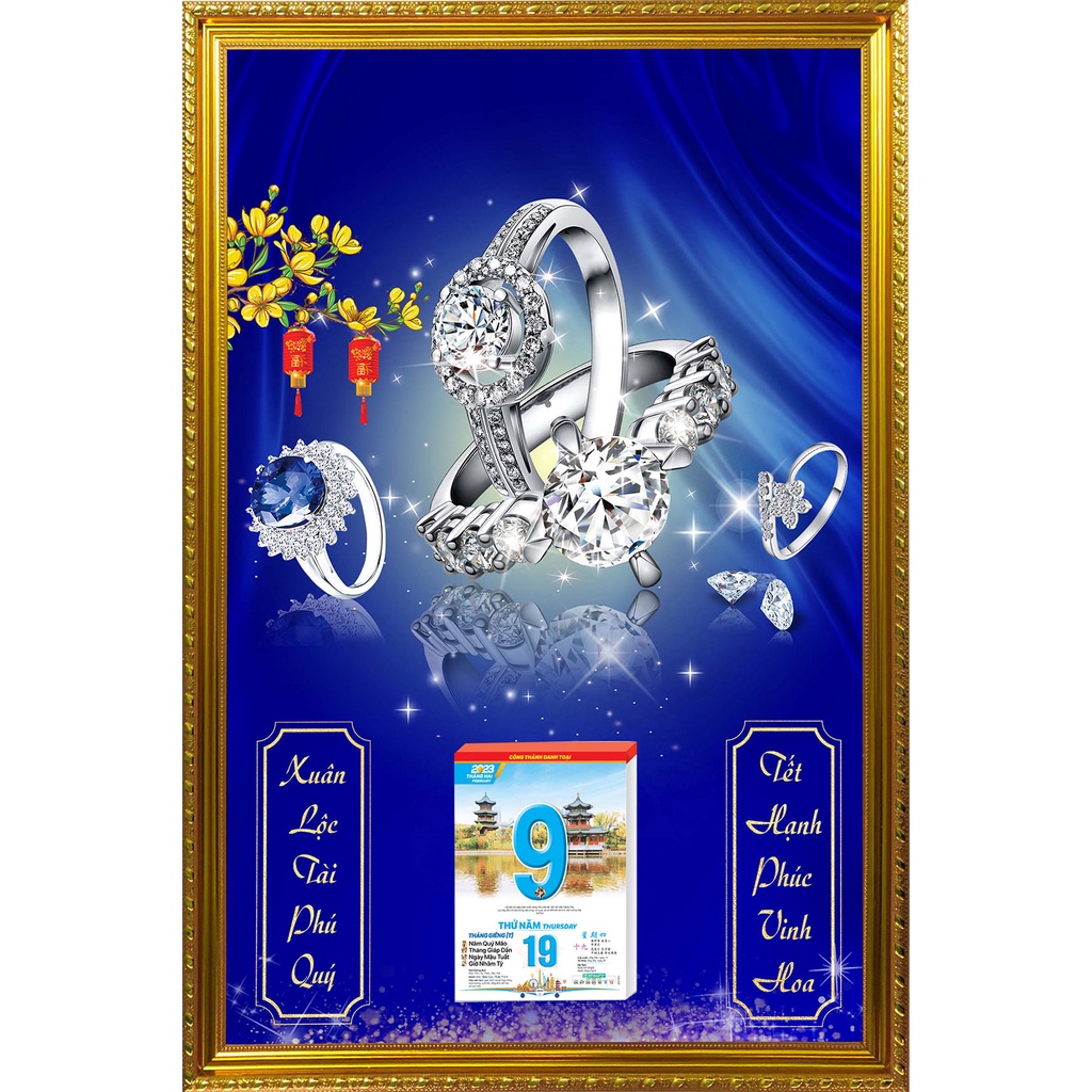 Lịch Dành Cho Tiệm Vàng Cát Tường - Lịch Gỗ Treo Tường Laminate Tráng Gương 2023 (40x60cm)