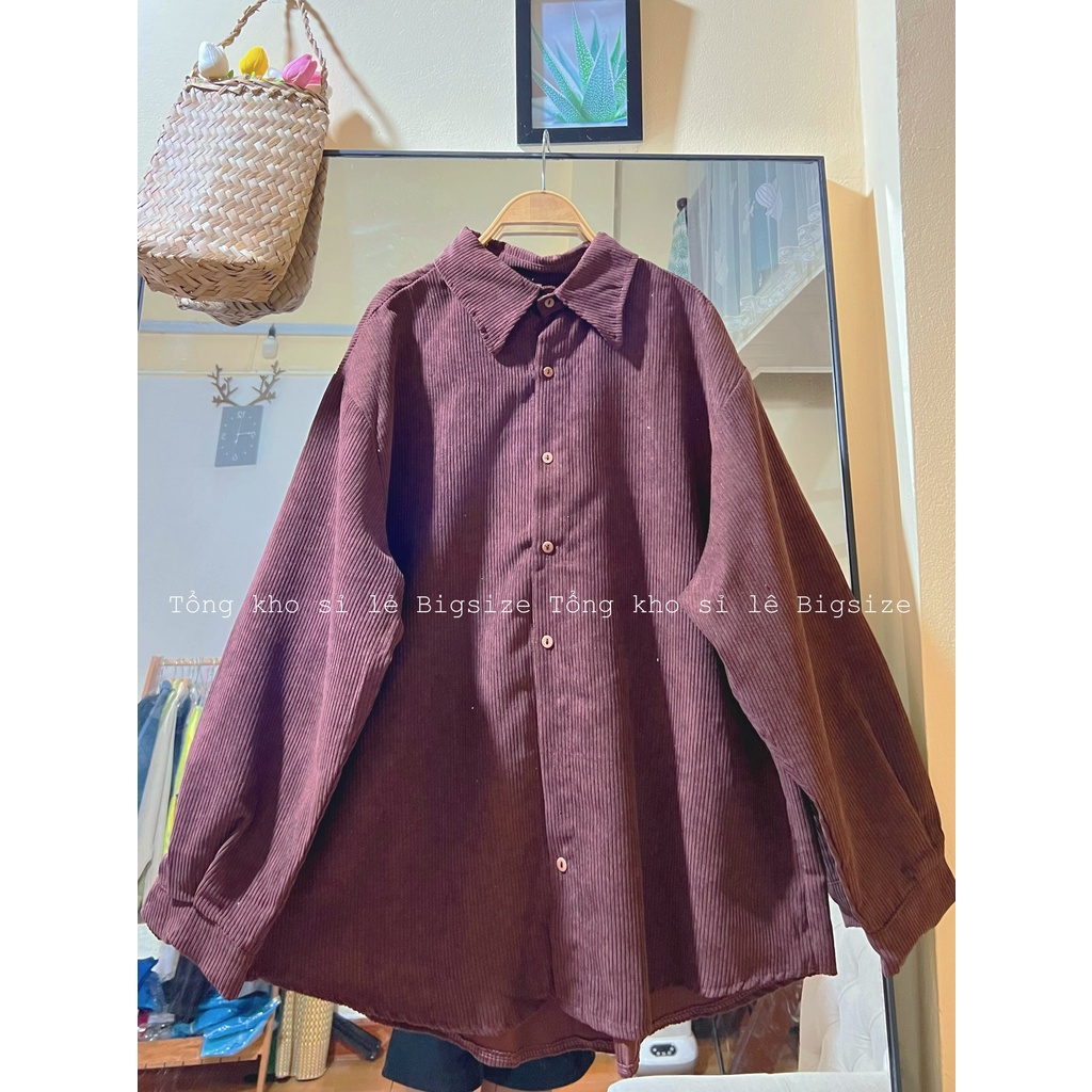 Áo sơ mi nhung 01 nữ bigsize ⚡ FREESIZE V1 125cm ⚡chất nhung tăm mềm mại
