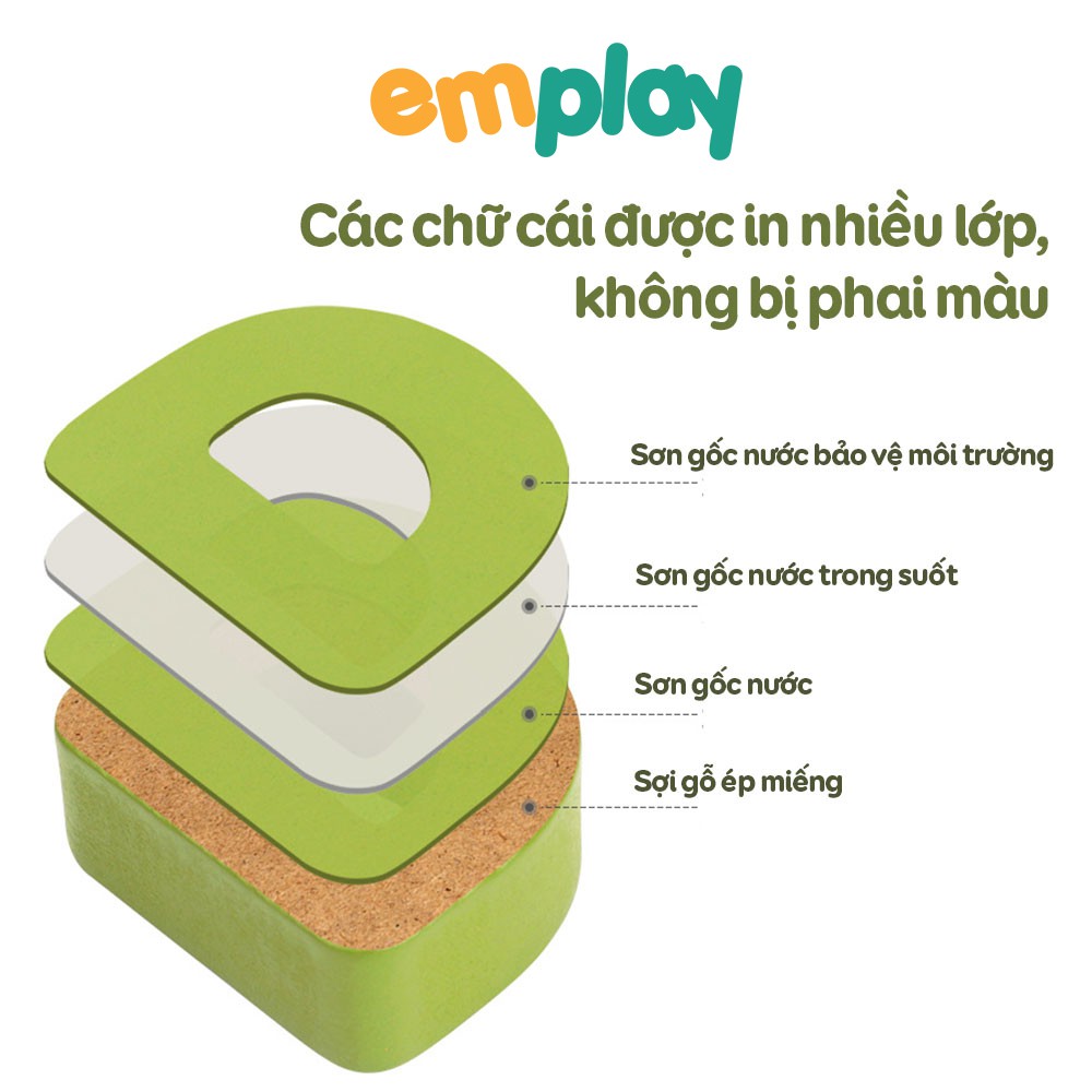 Bảng chữ cái bằng gỗ Emplay đồ chơi gỗ cho bé, đồ chơi học chữ cho bé, chất liệu gỗ ép sợi an toàn, màu sắc phong phú