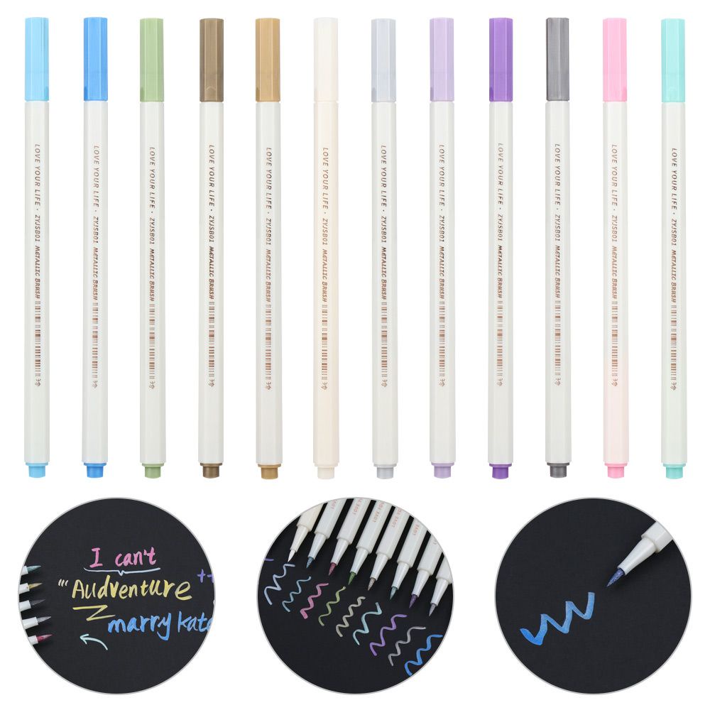 Bút vẽ tay 12 màu trang trí ảnh/album DIY hiệu ứng kim loại