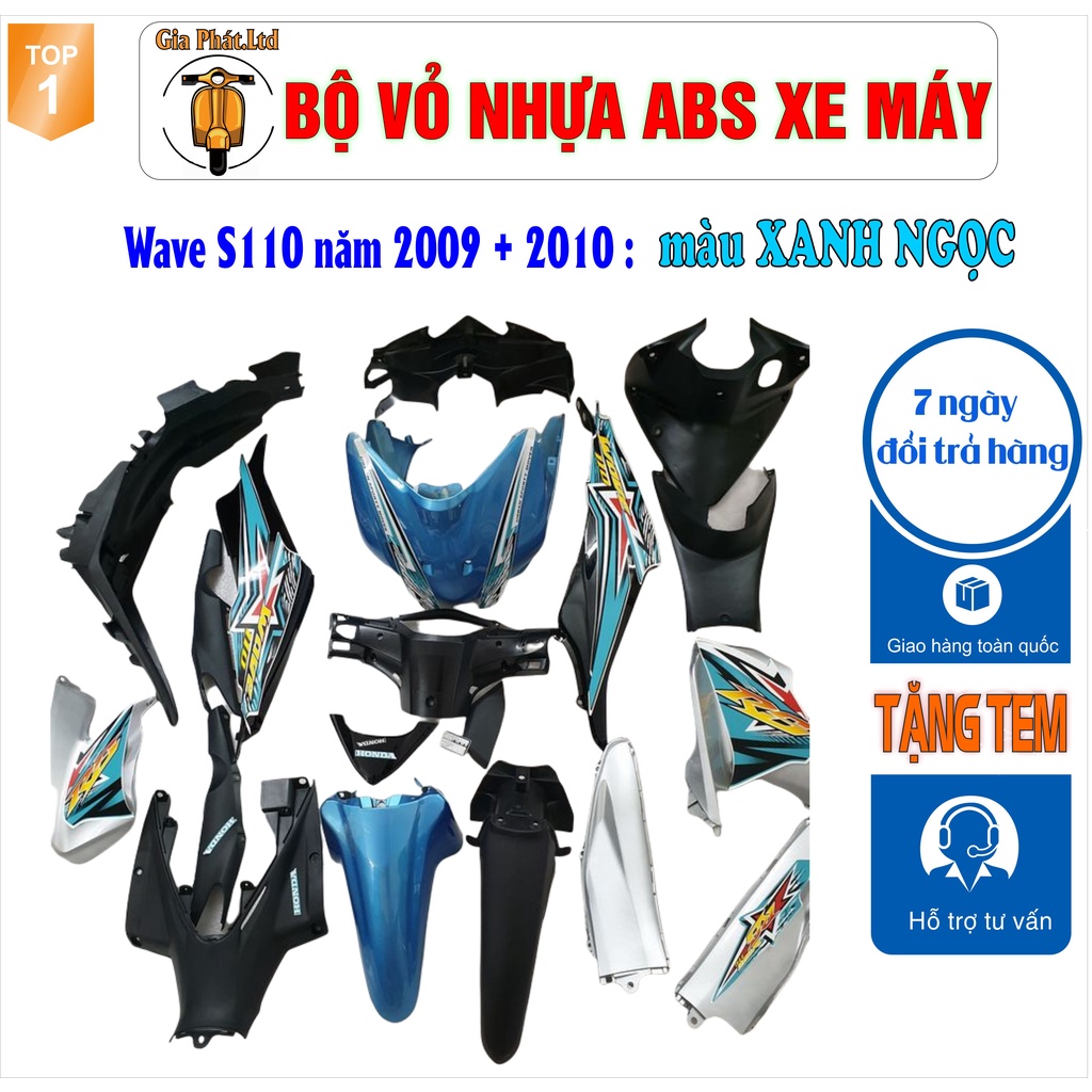 Bộ dàn áo xe WAVE S110 - RS110 màu XANH NGỌC , nhựa ABS nguyên sinh_SPP-1544