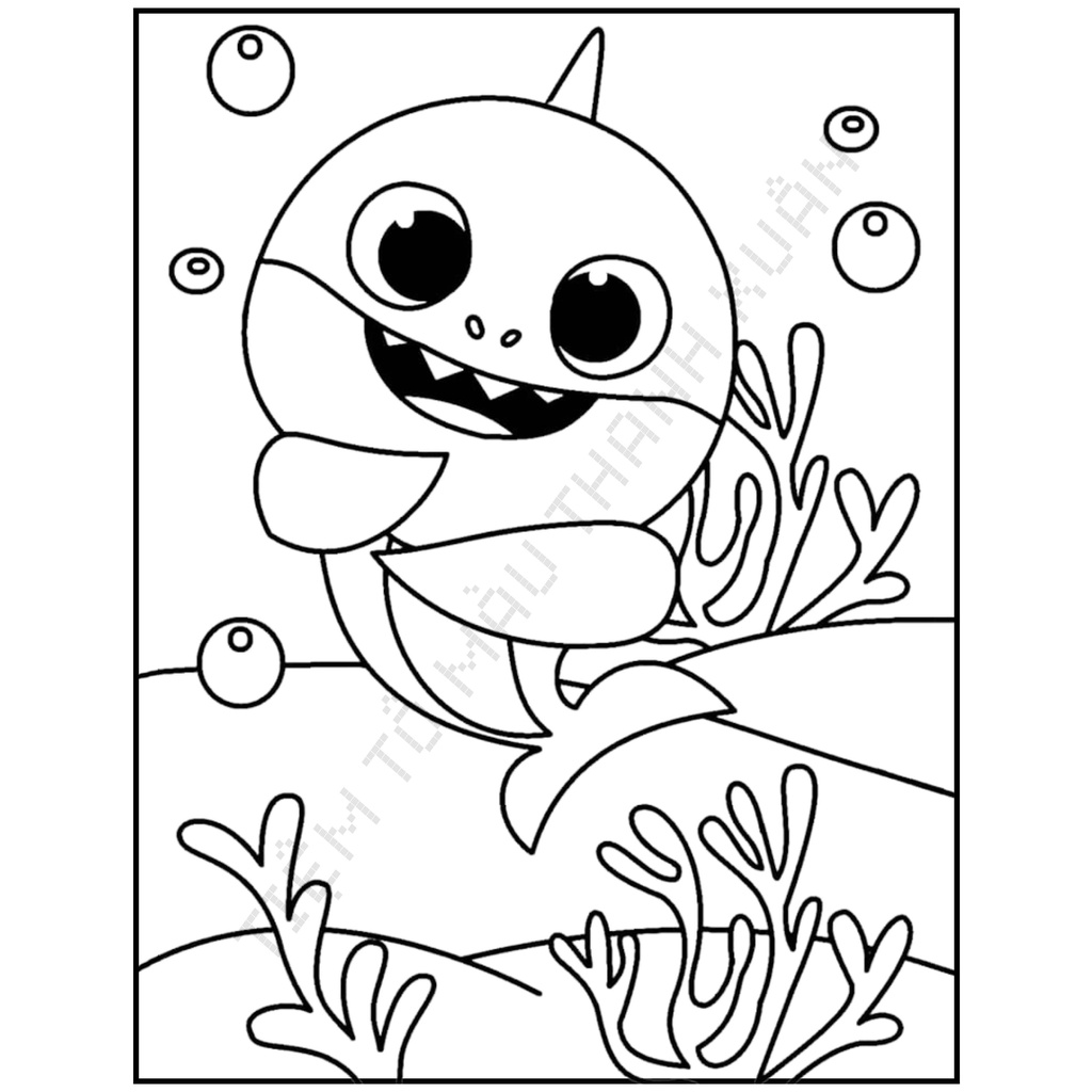 Set 10 Tờ Tranh Tô Màu Hình Baby Shark Cho Bé Tô Màu Sáp, Màu Chì - Tiệm Tô Màu Thanh Xuân