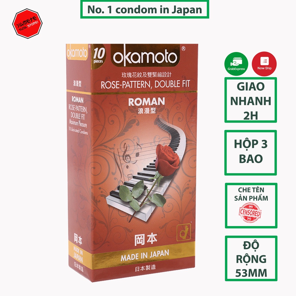 🔥CHÍNH HÃNG 100%🔥 Bao cao su Okamoto Roman Vân Hoa Hồng Hộp 10 Cái
