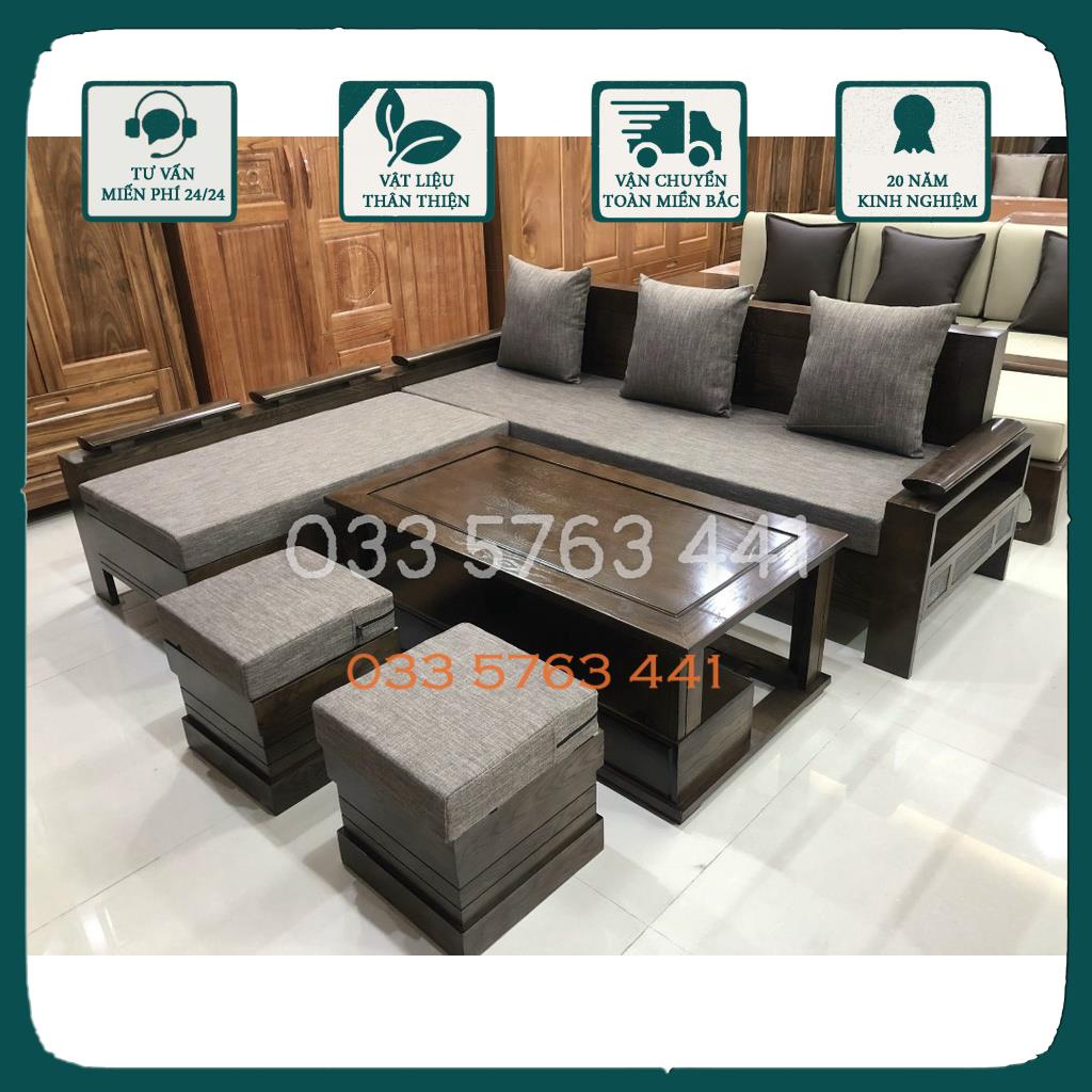 Ảnh thật kèm video sofa góc trứng gỗ sồi Nga 100% cho phòng khách mini - ghế sofa kích thước 2mx1m8