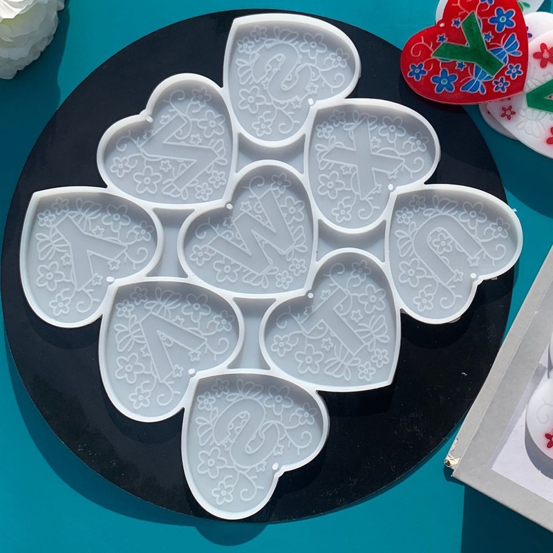 Sa Khuôn Silicon Làm Móc Khóa / Bông Tai DIY Hình Trái Tim / Chữ Cái Tiếng Anh